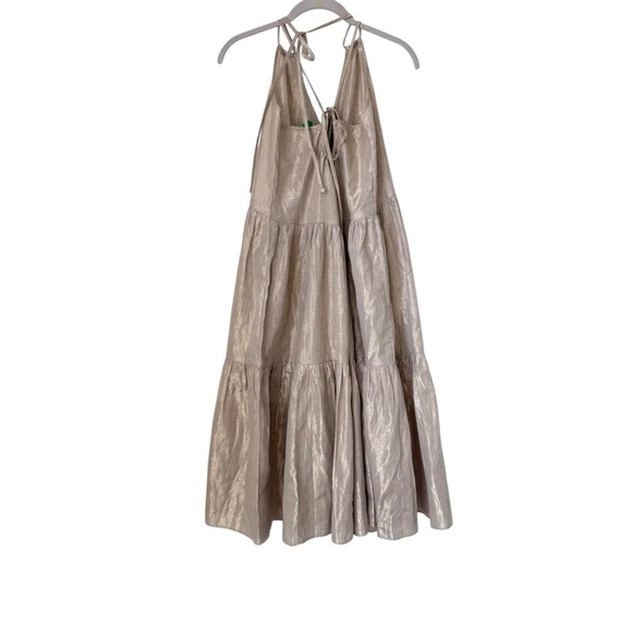 J.Crew Metallic Champagne Halter Tiered Midi Dress XS | BM449 - Picture 5 of 6